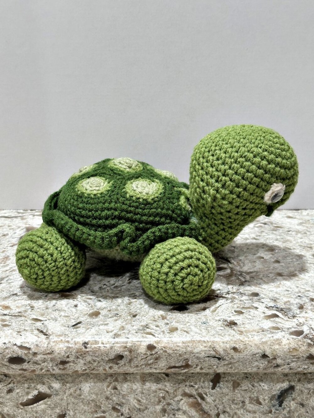 Handmade Crochet Green Turtle Plush Amigurumi 10 Inch Stuffed Animal Googly Eyes